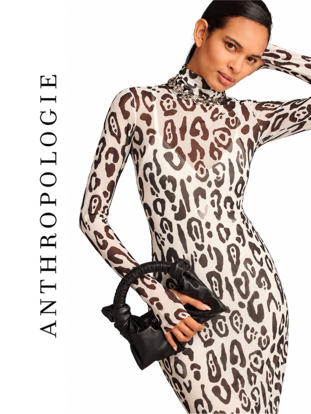 Anthropologie AFRM Long-Sleeve Mock-Neck Printed Midi Dress